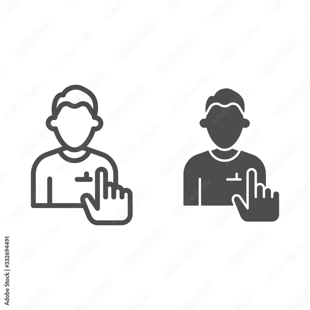 Poster human resources choice line and solid icon. man and hand pointer, person selection symbol, outline s