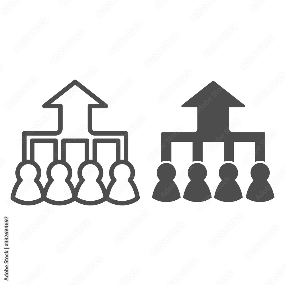 Aufkleber career group growth line and solid icon. hierarchy or flow chart, up arrow and team symbol, outline 