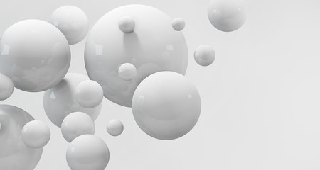3d white spheres, abstract light cool background