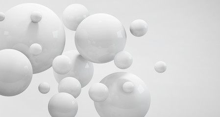 3d white spheres, abstract light cool background