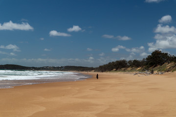 Long and remote beach with only one person walking