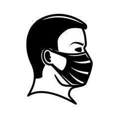 Man icon in a protective mask on a white background.
