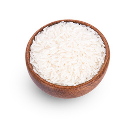 rice in woodden isolated on white background