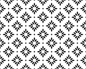 Flower geometric pattern. Seamless vector background. White and black ornament