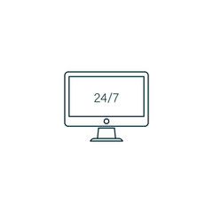 24 7 on screen monitor computer. vector illustration flat line design