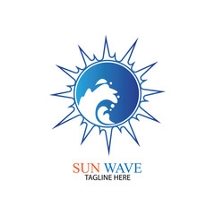 Water wave and sun icon vector illustration design logo