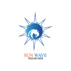 Water wave and sun icon vector illustration design logo