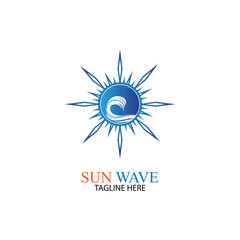 Water wave and sun icon vector illustration design logo