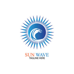 Water wave and sun icon vector illustration design logo