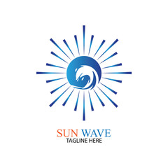 Water wave and sun icon vector illustration design logo