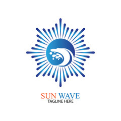 Water wave and sun icon vector illustration design logo