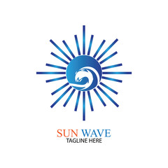 Water wave and sun icon vector illustration design logo