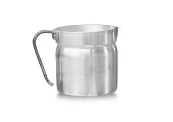 Close up shiny stainless steel, metal cup isolated