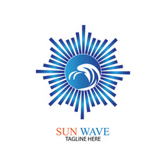 Water wave and sun icon vector illustration design logo