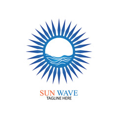 Water wave and sun icon vector illustration design logo