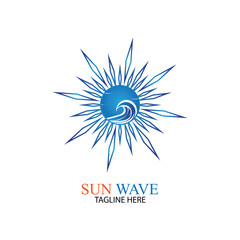 Water wave and sun icon vector illustration design logo