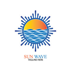 Water wave and sun icon vector illustration design logo