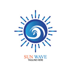 Water wave and sun icon vector illustration design logo