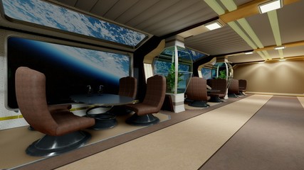 The image of space cafe 3D illustration © Sergey Drozdov