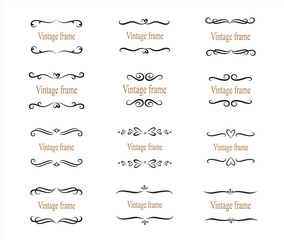 Hand drawn set of decorative frames, borders, page decoration calligraphic design elements. vintage vector illustration