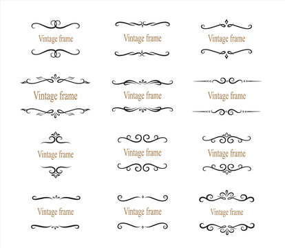 Hand drawn set of decorative frames, borders, page decoration calligraphic design elements. vintage vector illustration