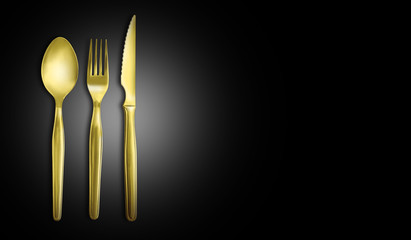 Fork, spoon and knife isolated on black