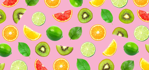 various citrus and kiwi fruits isolated