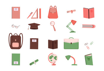 School supplies or college education stationery - isolated set