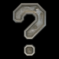 Industrial metal symbol question mark on black background 3d