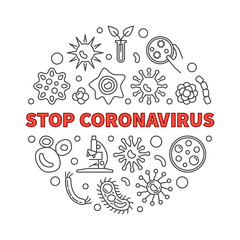 Stop Coronavirus vector concept round minimal illustration in thin line style