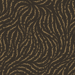 Vector seamless texture. Pattern of heterogeneous ragged lines of beige color isolated on brown background. Decorative print for fabrics or paper from flowing lines.