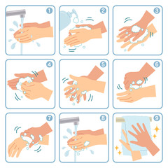 感染症予防のための正しい手洗いの方法　枠つき - obrazy, fototapety, plakaty