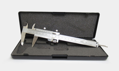 Isolated vernier caliper with black box in white background picture with high details