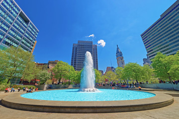 Splash of water in fountain in Love Park in Philadelphia