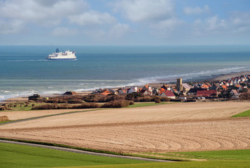 beautiful landscape with a ferry arriving in Calais