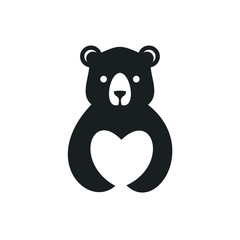 Bear and Heart Vector Logo Design