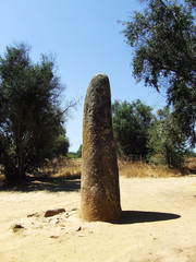The Menhir of the Almendres in the megalithic complex of Cromeleque dos Almendres (Almendres Cromlech) in Alto Alentejo region, Portugal