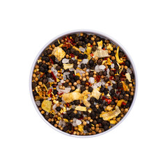 Steak and Chicken Grilling and Roasting Seasoning Spice Isolated on White Background. Macro with Selective focus.
