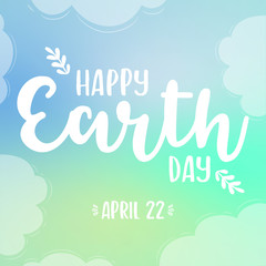 Naklejka na ściany i meble Happy Earth Day hand lettering card, Earth Day Vector illustration, vector illustration with leaves for banner, poster