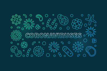 Coronaviruses vector concept outline colorful banner or illustration on dark background