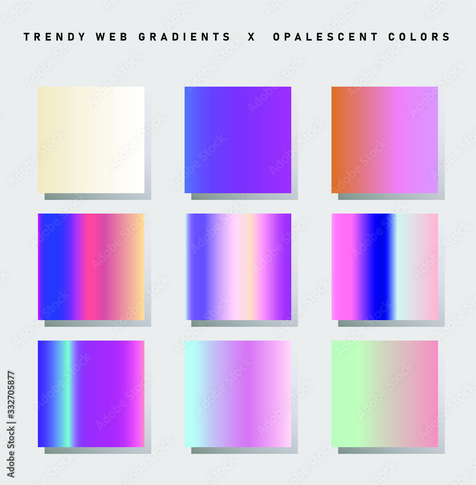 Poster set of neon retrowave and vaporwave gradient swatched for design. ui kit, fancy modern trendy palett