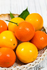Mandarin and Lemon Oranges. Meyer lemon Hybrid Citrus Fruit Native to China. Selective focus.