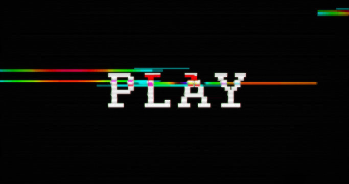 Modern glitch transition with play symbol
