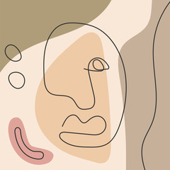 Sketch of human face drawn by continuous line on abstract background. Modern template. Vector illustration.
