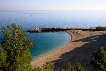Sirolo (AN), Italy - January 1, 2019:  Urbani beach, Riviera del Conero, Adriatic Sea, Sirolo, Ancona, Marche, Italy