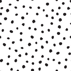 Polka dot hand drawn seamless background. Polkadot snowflakr black irregular point motif
