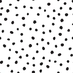 Gordijnen Polka dot hand getekende naadloze achtergrond. Polkadot snowflakr zwart onregelmatig puntmotief © kolonko