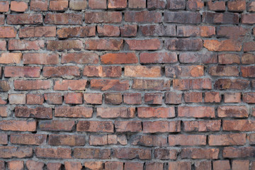 The texture of the brickwork of red brick. External part of the building.