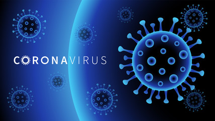 Novel Coronavirus (2019-nCoV) blue colors vector background. Virus Covid 19-NCP. Outbreak Covid-19 illustration with navy blue viral cell. Coronavirus nCoV denoted is single-stranded RNA virus