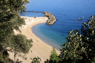 Sirolo (AN), Italy - January 1, 2019:  Urbani beach, Riviera del Conero, Adriatic Sea, Sirolo,...
